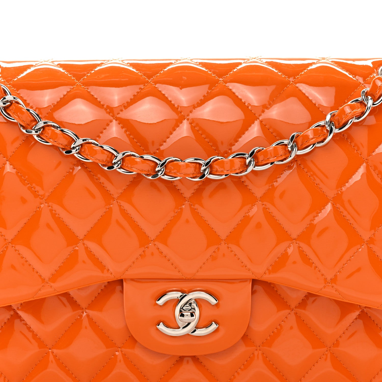 Chanel Patent Quilted Jumbo Double Flap Orange 8 of 10
