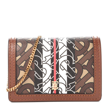 Burberry E-Canvas Monogram Stripe Jessie Chain Card Case Bridle Brown 1 of 9