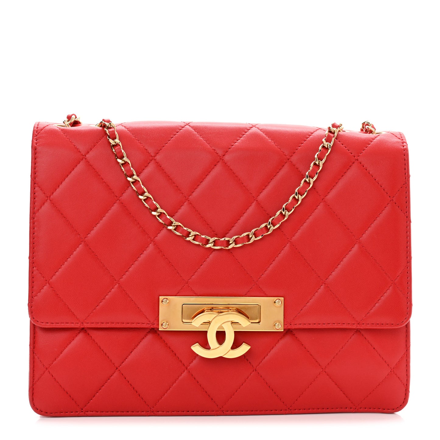 Lambskin Quilted Medium Golden Class Flap Red