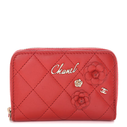 Chanel Lambskin Quilted Camellia Zip Coin Purse Red 1 of 8