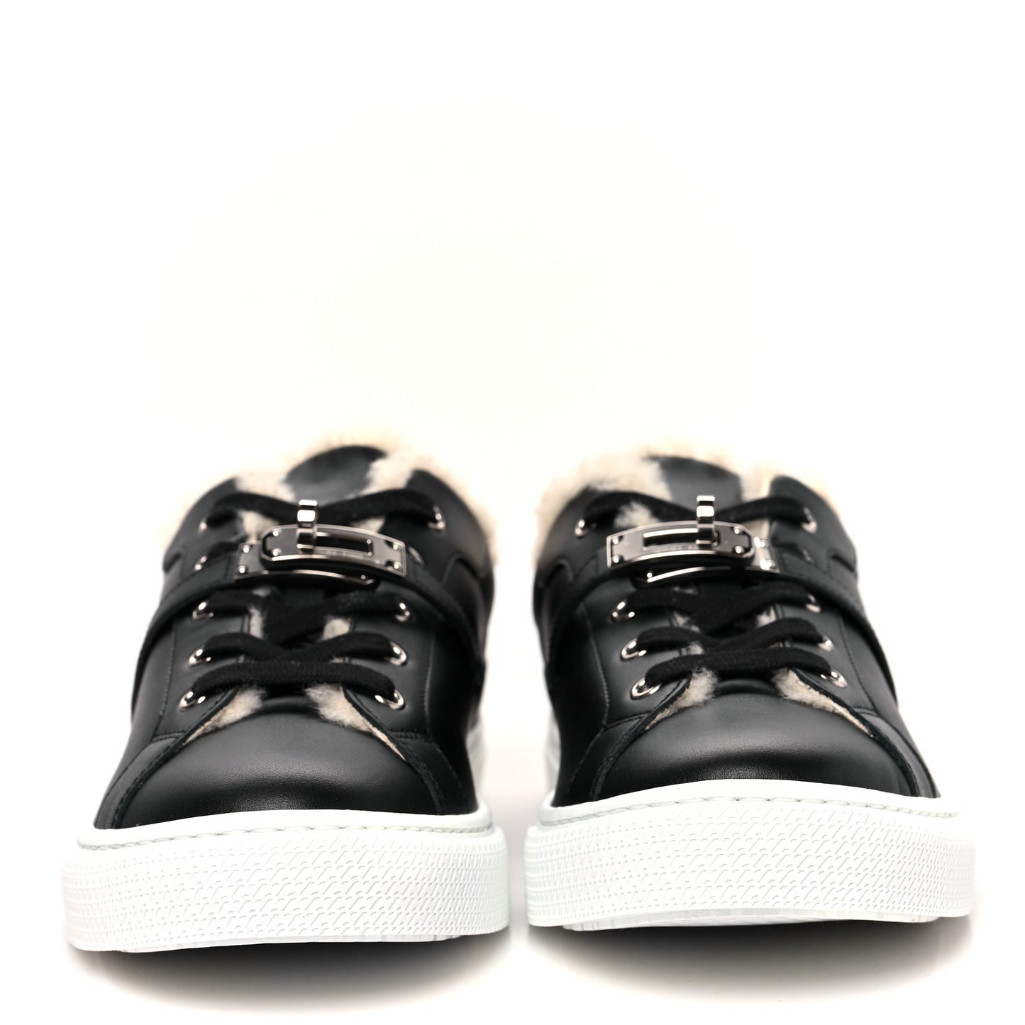 Calfskin Shearling Day Sneakers 40 Black Ecru