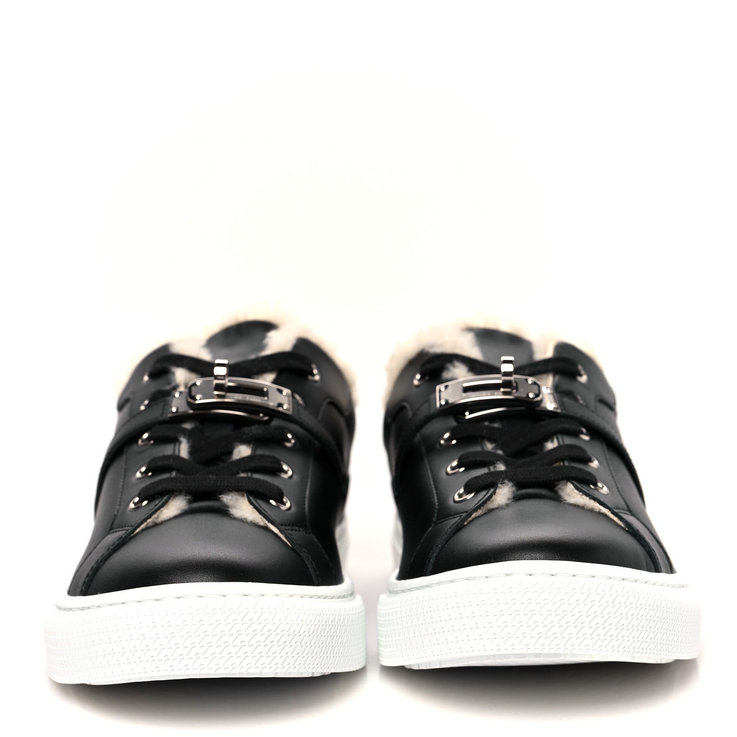 Hermes Calfskin Shearling Day Sneakers 40 Black Ecru 2 of 6
