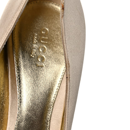 Gucci Satin Crystal Peep Toe Pumps 8 Champagne 11 of 19