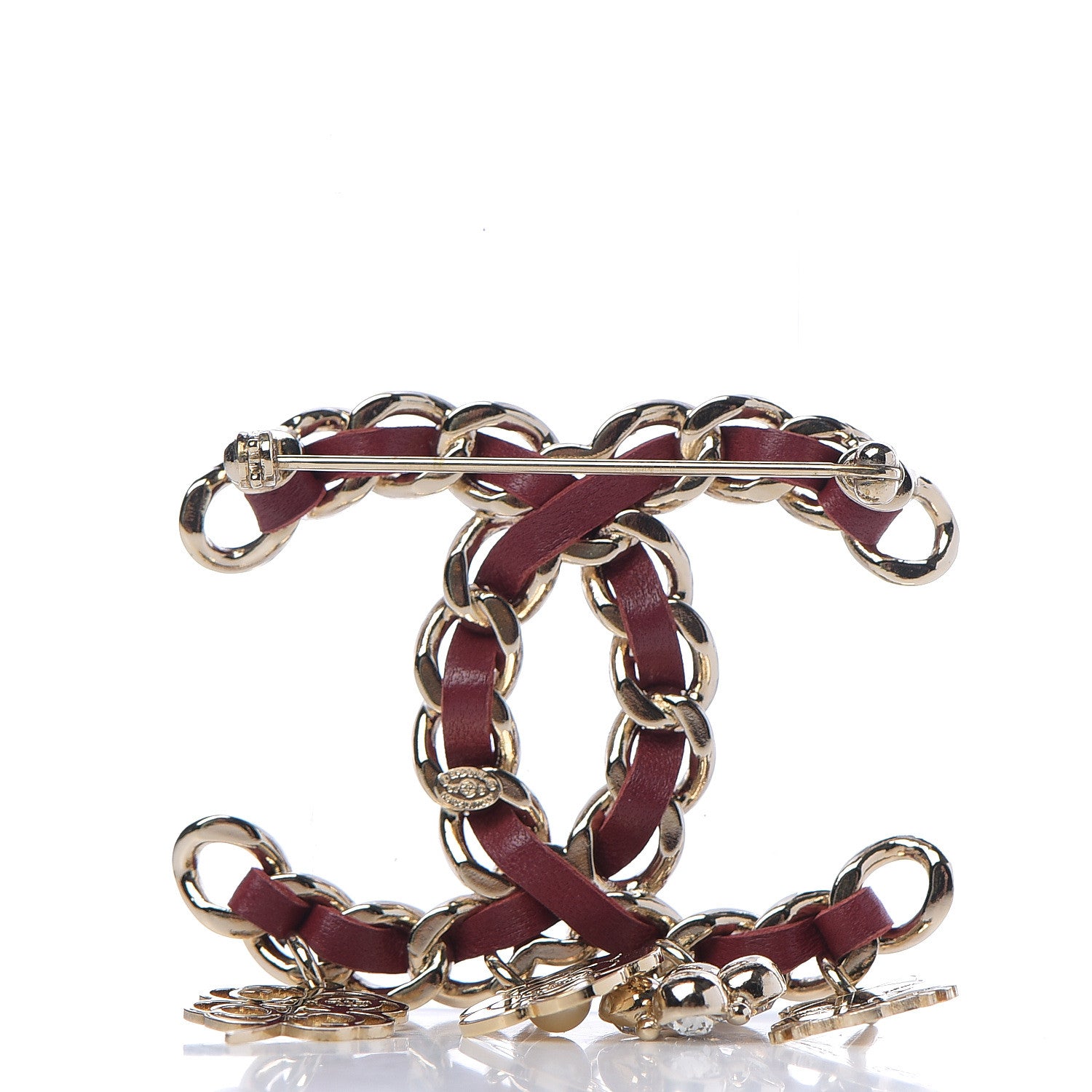 Chanel Lambskin Crystal Chain CC Charms Brooch Red Gold 2 of 3