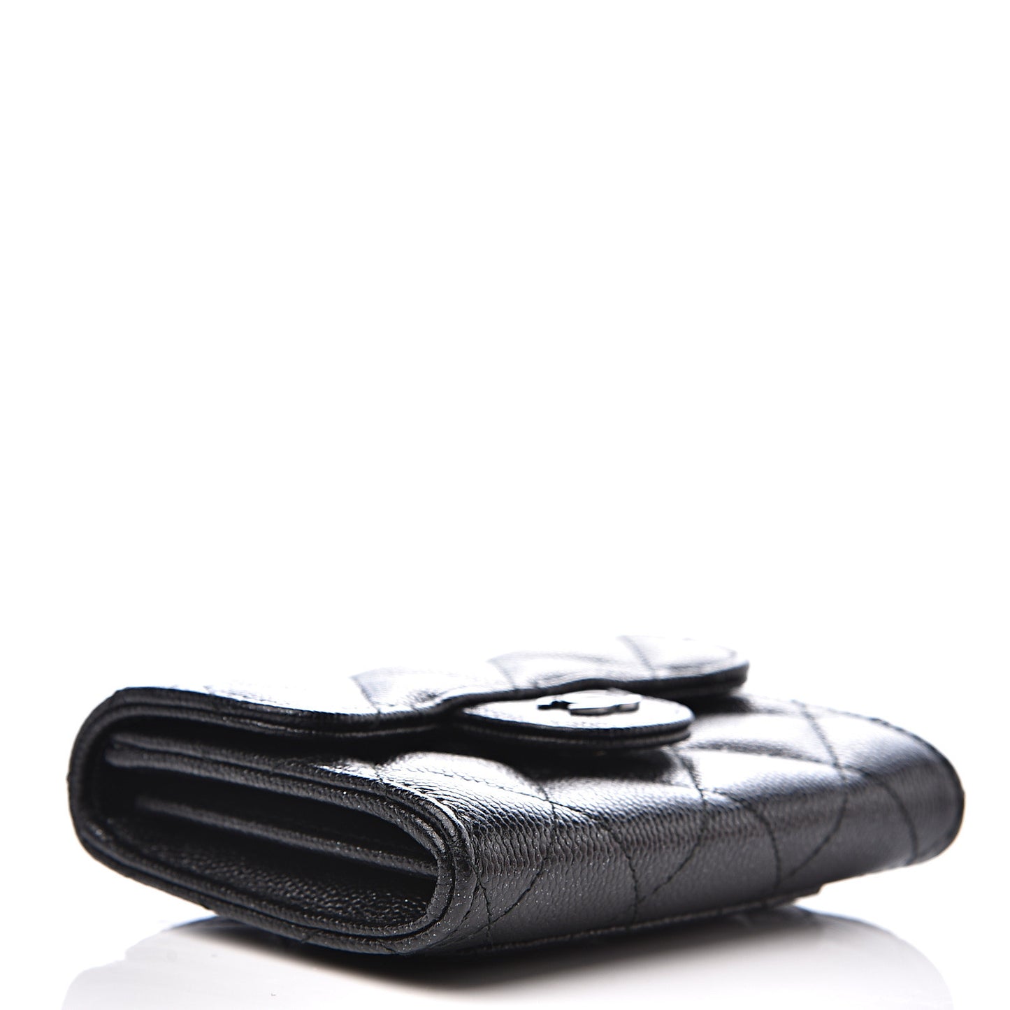 Iridescent Caviar Quilted Flap Card Holder Wallet Black