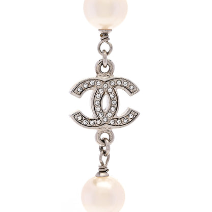 Chanel Graduated Pearl Crystal CC Long Necklace Silver 4 of 6