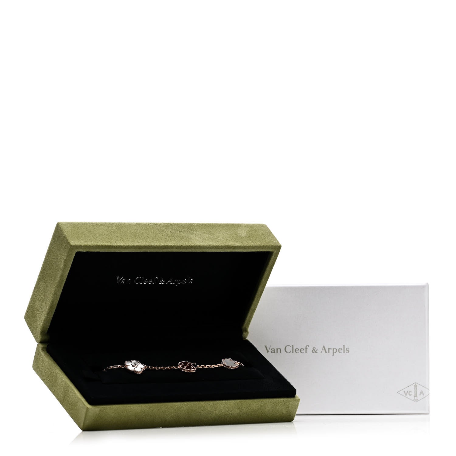 Van Cleef & Arpels 18K Rose Gold Carnelian Mother of Pearl Onyx 5 Motifs Lucky Spring Bracelet 5 of 5