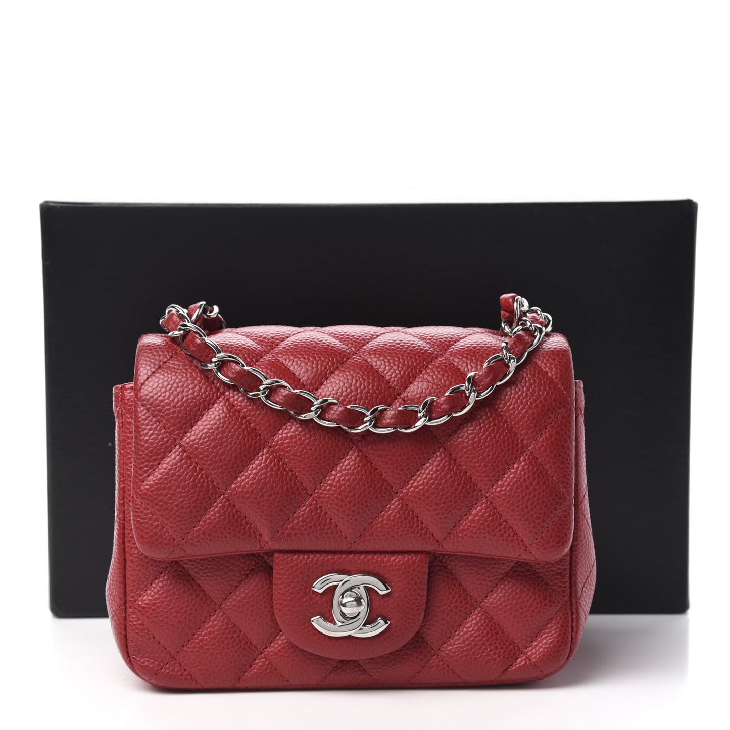 Caviar Quilted Mini Square Flap Red