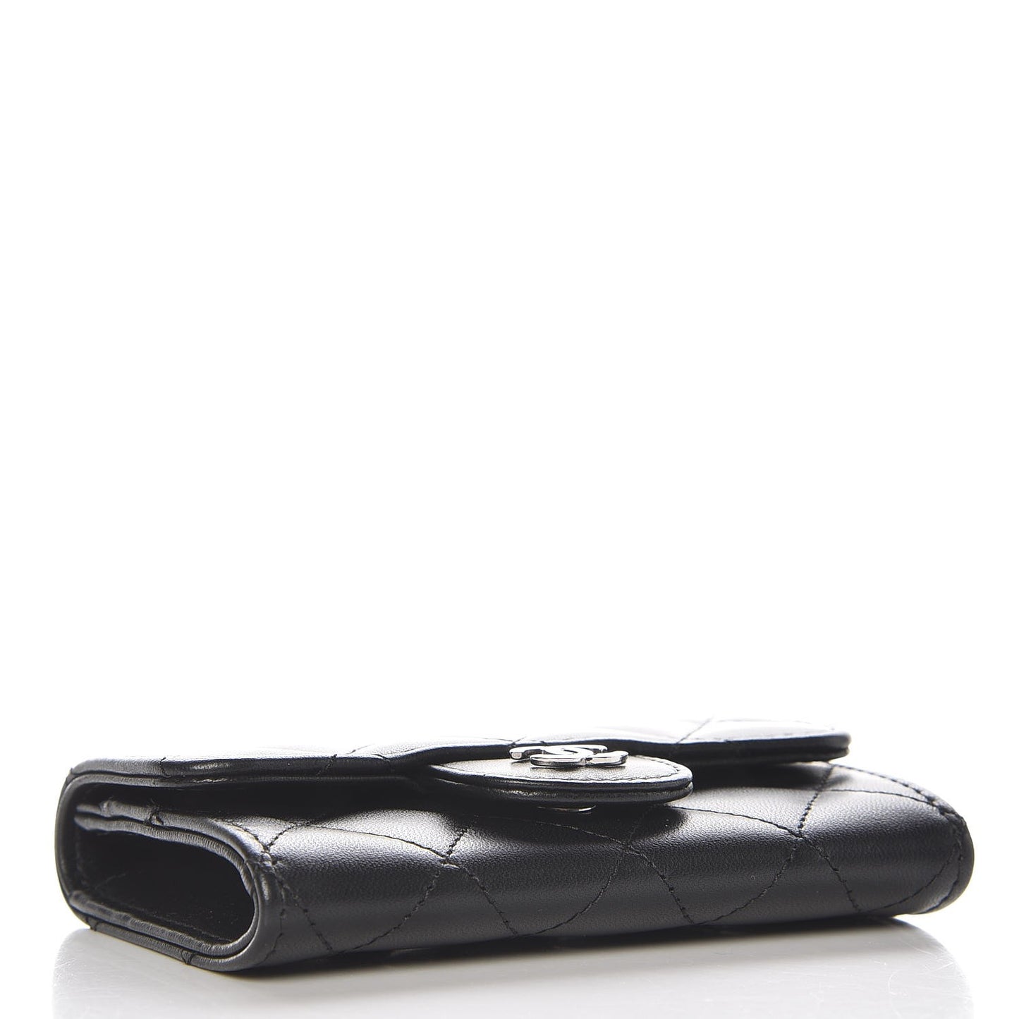 Lambskin Quilted Flap Card Holder Black
