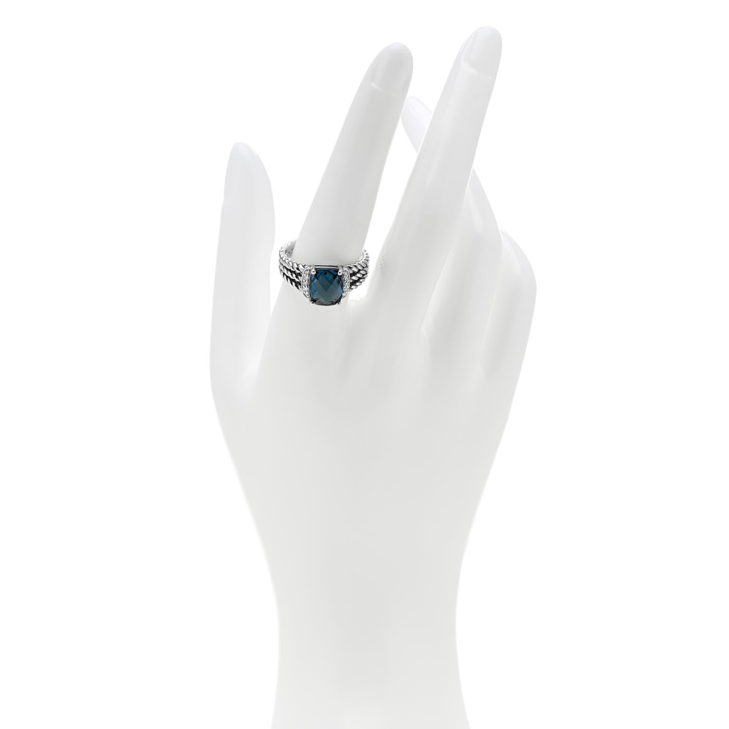 David Yurman Sterling Silver Diamond Hampton Blue Topaz 10mm Petite Wheaton Ring 58 8.5 2 of 5