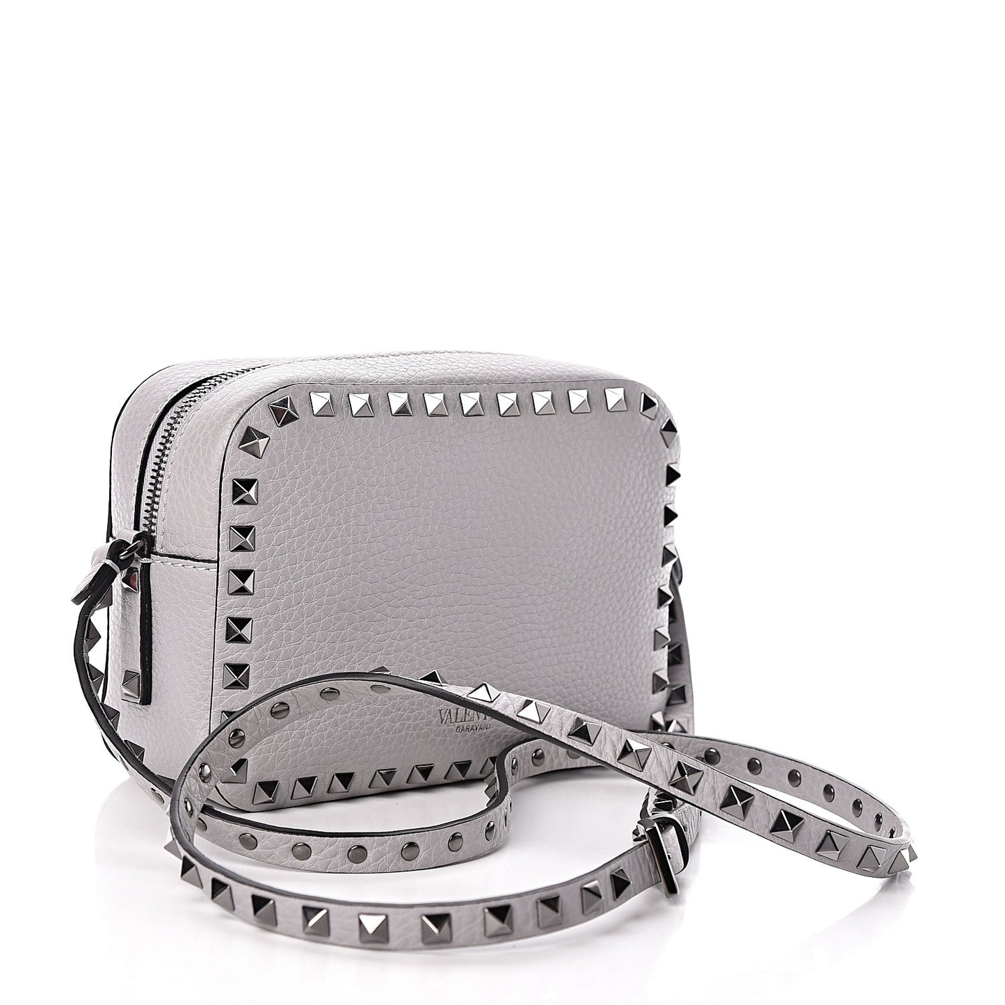 Calfskin Rockstud Camera Crossbody Bag Stone