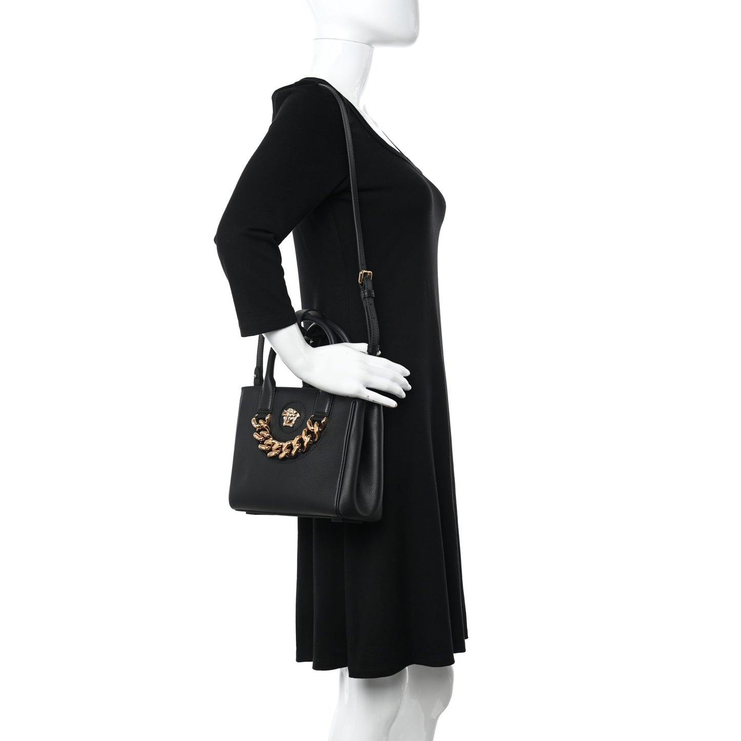 Grained Calfskin Small La Medusa Tote Bag Black