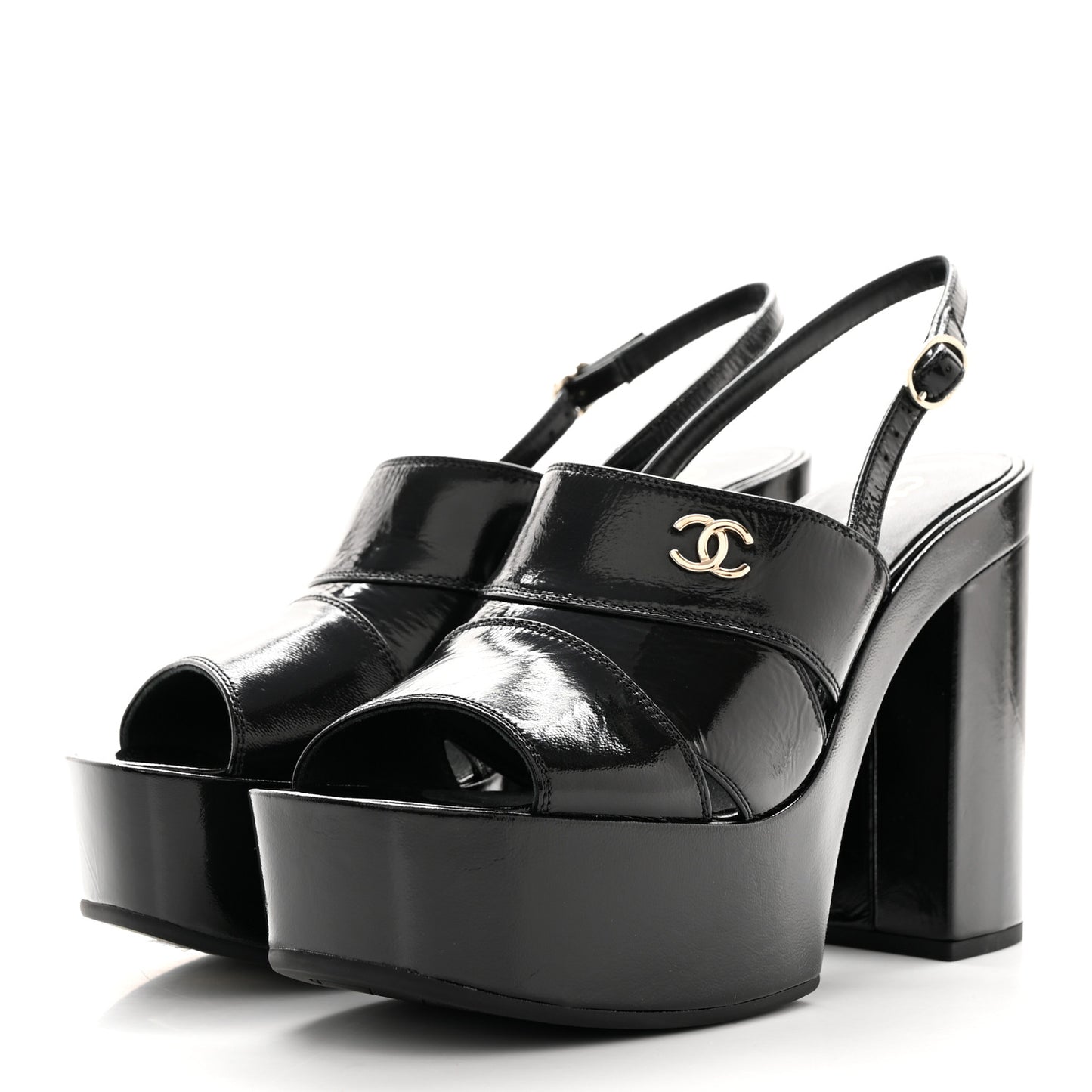 Crumpled Patent Lambskin Platform Sandals 40.5 Black