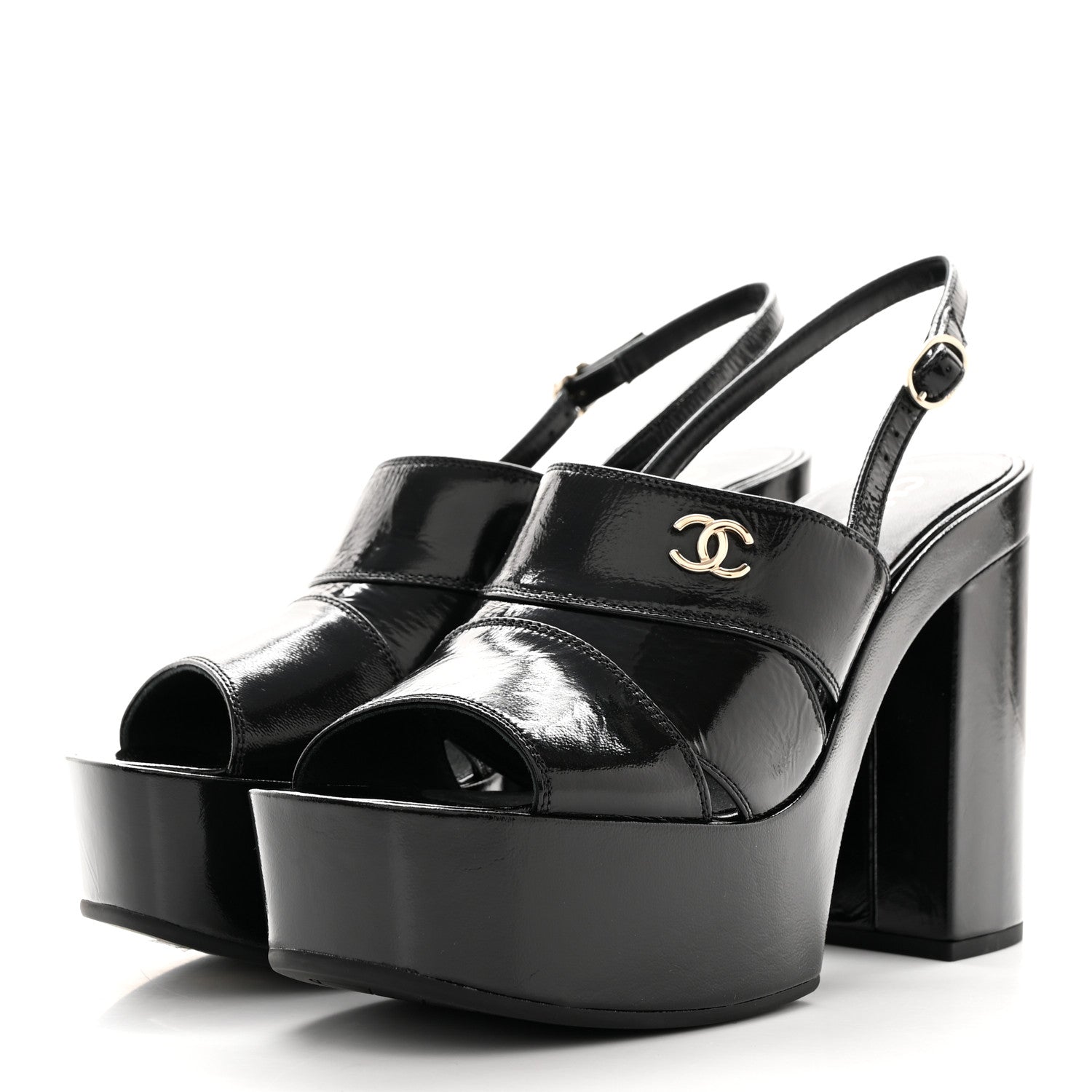 Chanel Crumpled Patent Lambskin Platform Sandals 40.5 Black 3 of 20