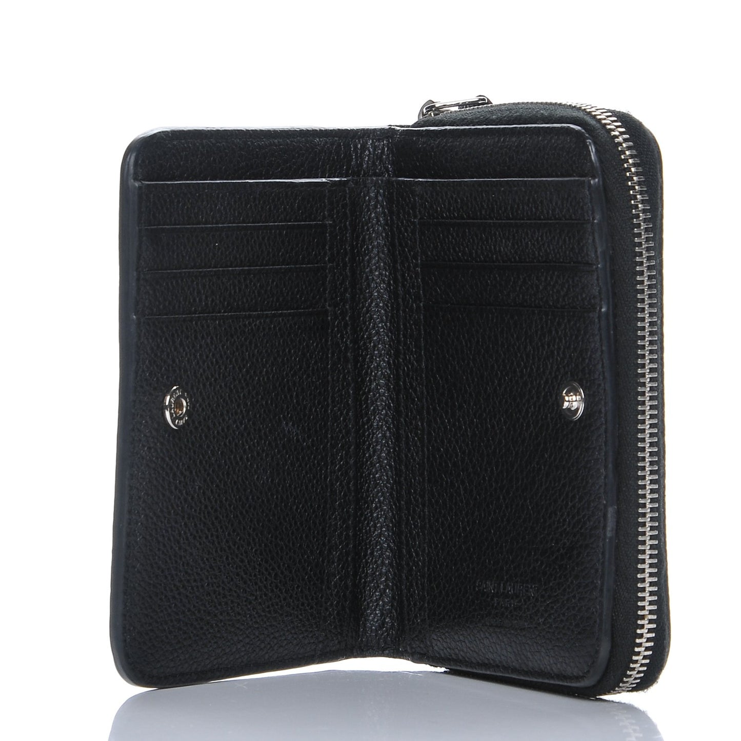 Grained Calfskin Rive Gauche Compact Zip Around Wallet Black