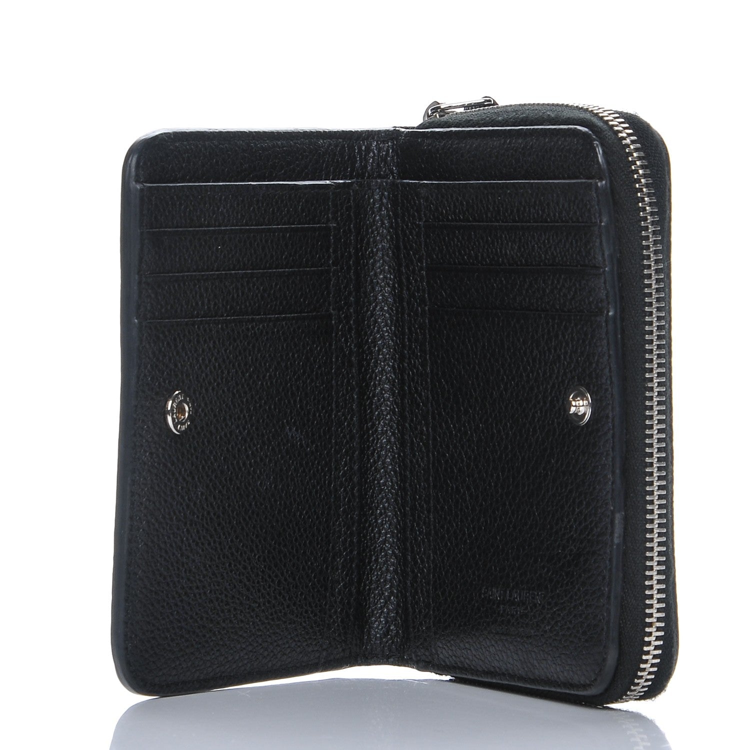 Saint Laurent Grained Calfskin Rive Gauche Compact Zip Around Wallet Black 5 of 7