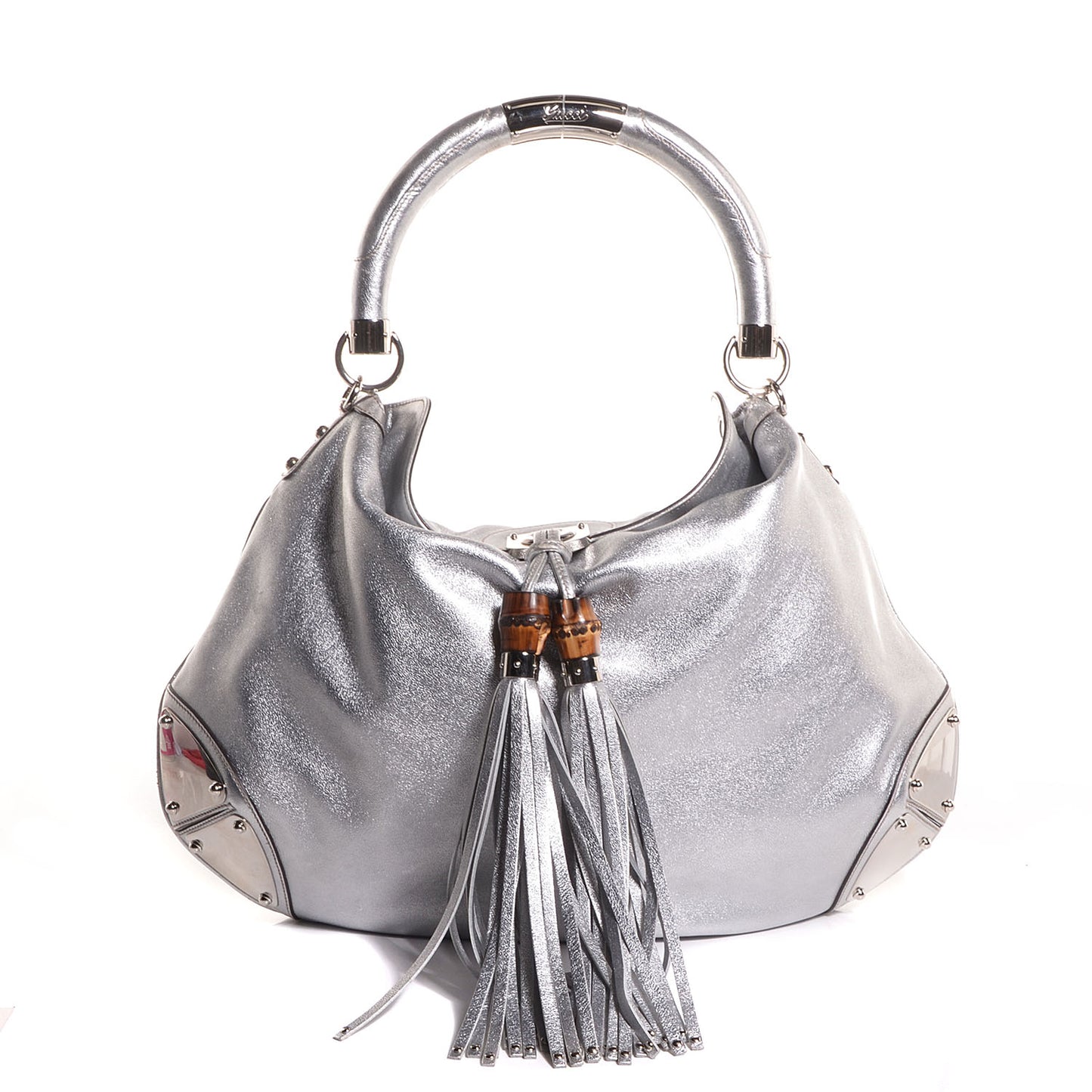 Leather Large Indy Top Handle Hobo Silver