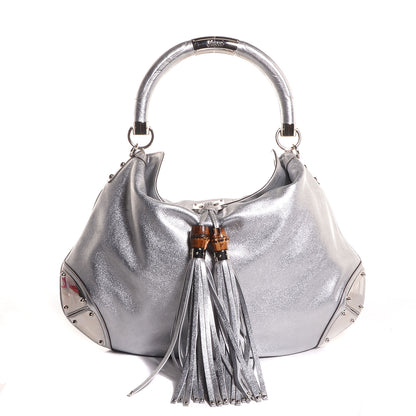 Gucci Leather Large Indy Top Handle Hobo Silver 1 of 7