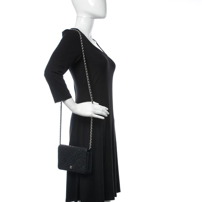 Chanel Lambskin Camellia Embossed Wallet On Chain WOC Black 2 of 11