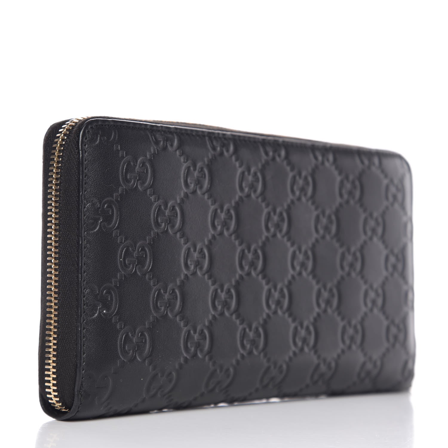 Gucci Guccissima Metal Bar Zip Around Organizer Wallet Black 3 of 13