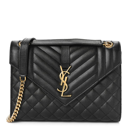 Saint Laurent Grain De Poudre Textured Mixed Matelasse Triquilt Medium Monogram Satchel Black 1 of 12