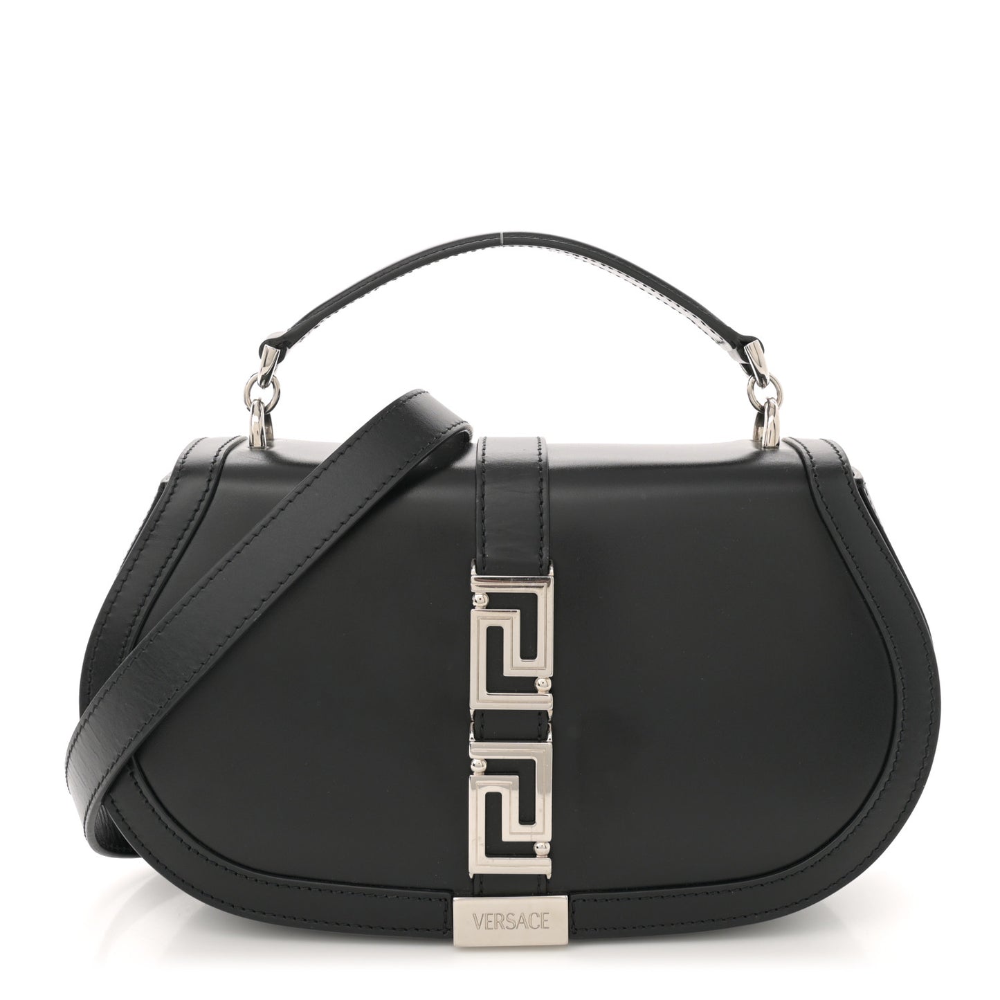 Calfskin Greca Goddess Top Handle Bag Black
