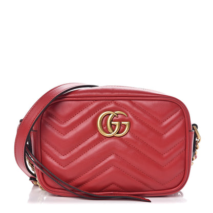 Gucci Calfskin Matelasse Mini GG Marmont Chain Shoulder Bag Hibiscus Red 1 of 10