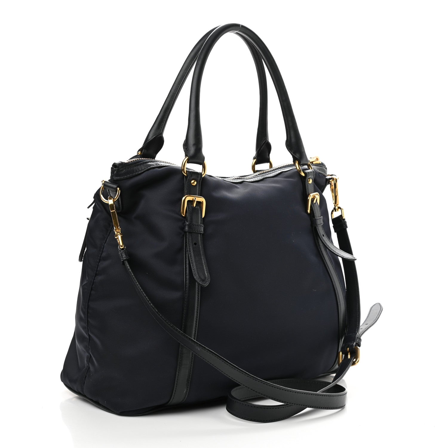 Prada Tessuto Nylon Soft Calf Tote Baltico 2 of 13