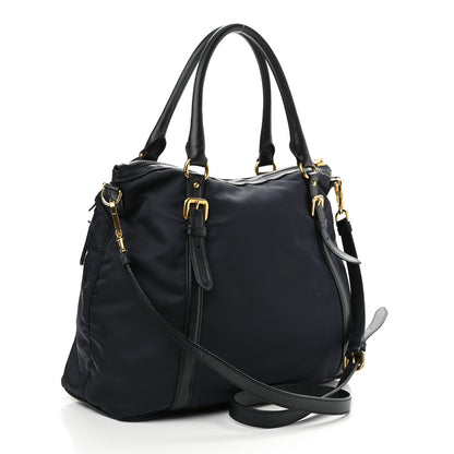 Prada Tessuto Nylon Soft Calf Tote Baltico 2 of 13
