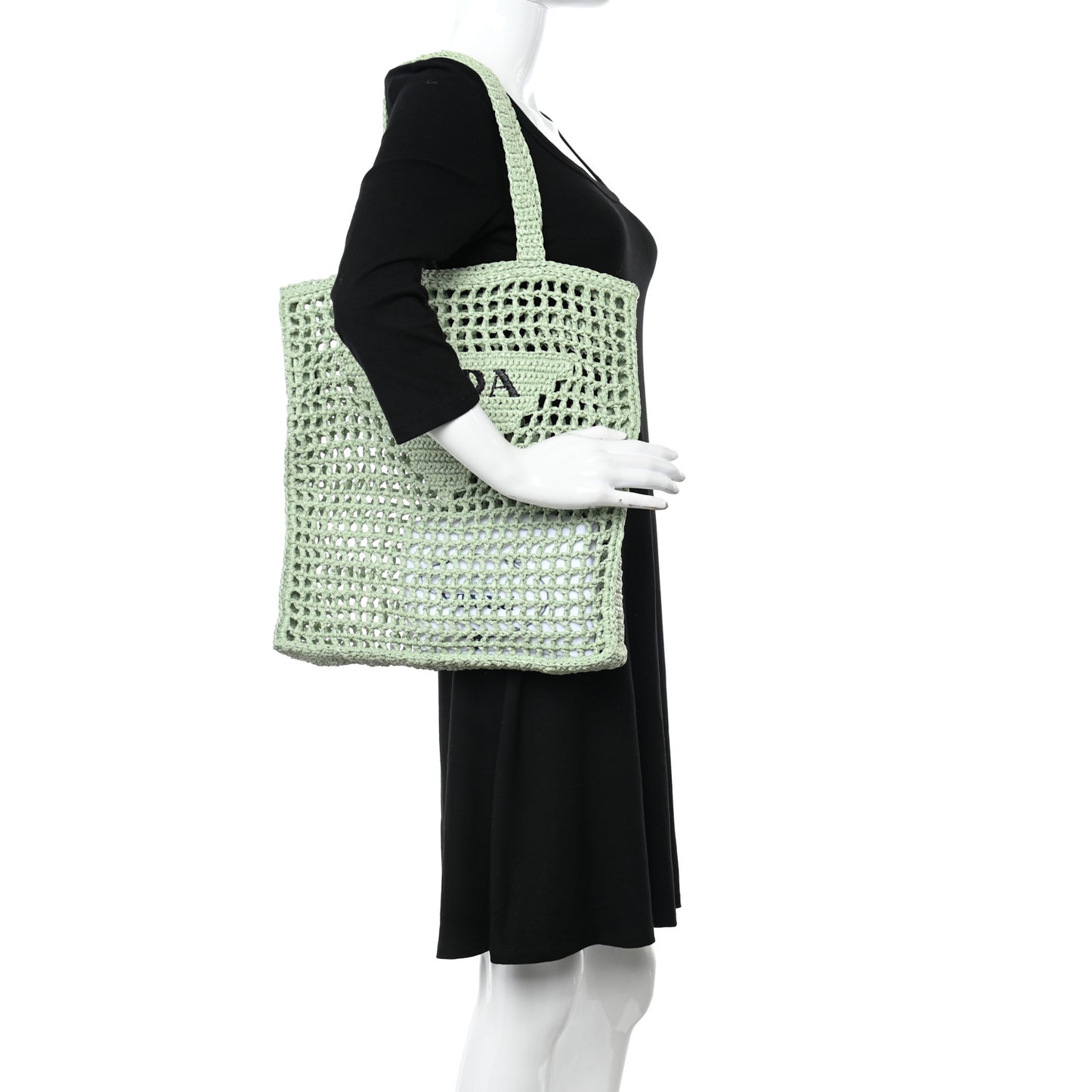 Yarn Raffia Effect Crochet Logo Embroidered Tote Bag Acqua