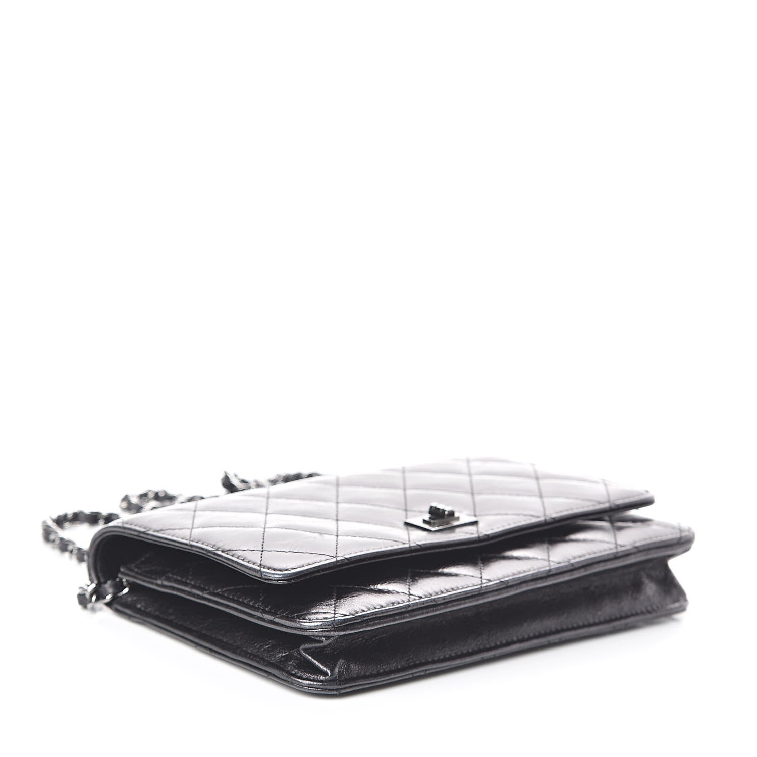 Chanel Glazed Aged Calfskin Reissue Wallet On Chain WOC Black 4 of 11