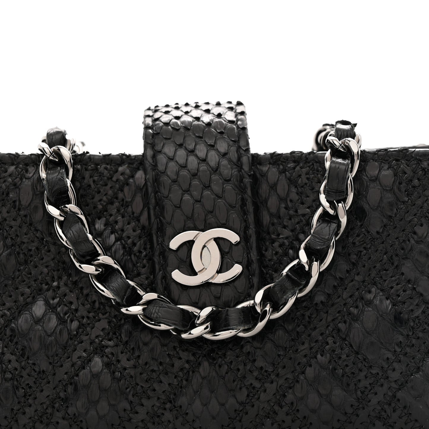 Snakeskin Quilted Phone Holder Clutch Black