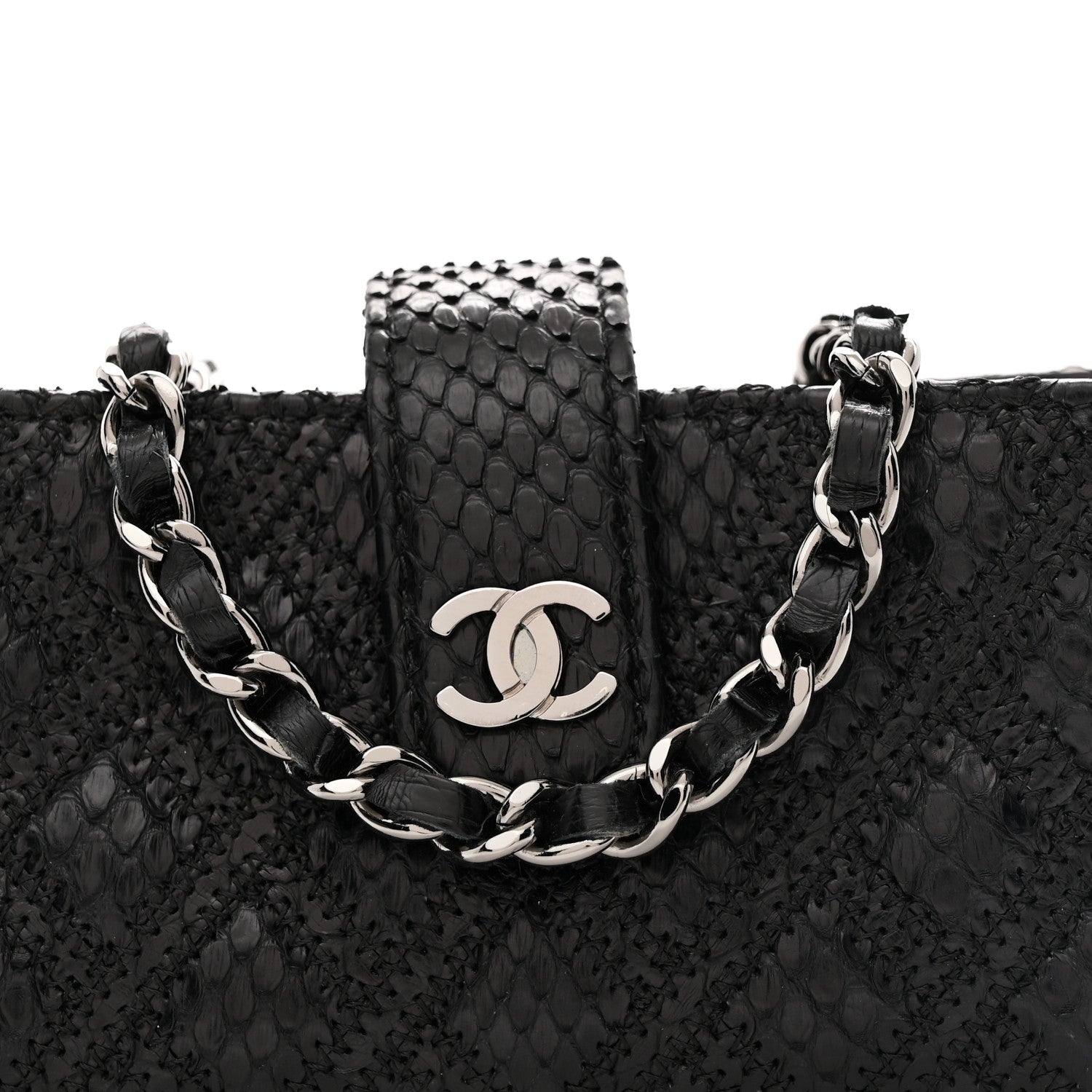Chanel Snakeskin Quilted Phone Holder Clutch Black 8 of 13