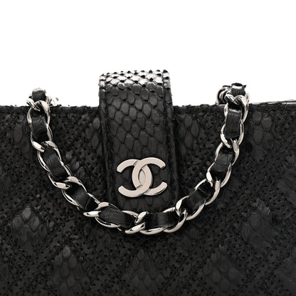 Chanel Snakeskin Quilted Phone Holder Clutch Black 8 of 13