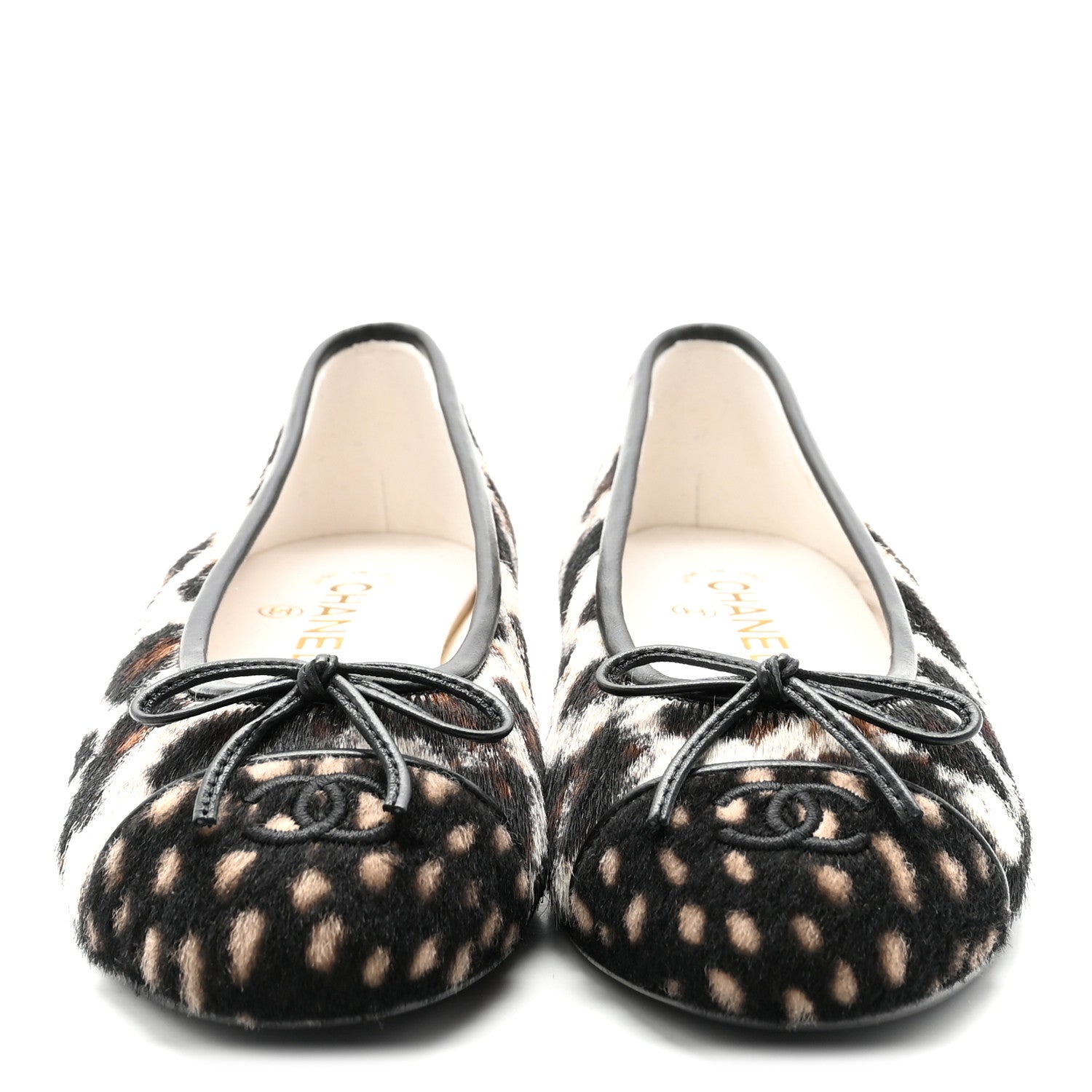 Chanel Pony Hair Cap Toe CC Ballerina Flats 38.5 White Brown Black 3 of 10