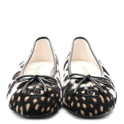 Chanel Pony Hair Cap Toe CC Ballerina Flats 38.5 White Brown Black 3 of 10