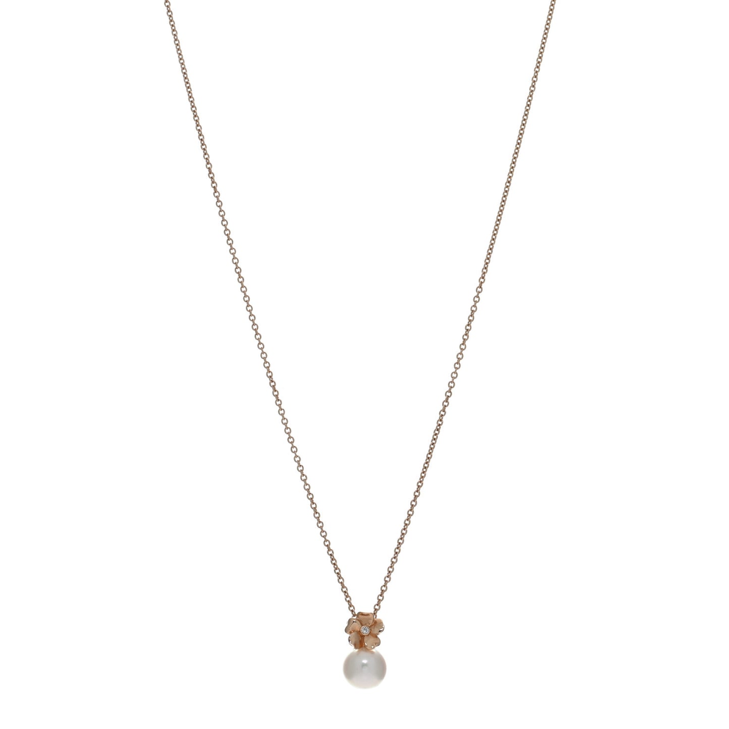 18K Rose Gold Diamond Akoya Pearl Cherry Blossom Pendant Necklace