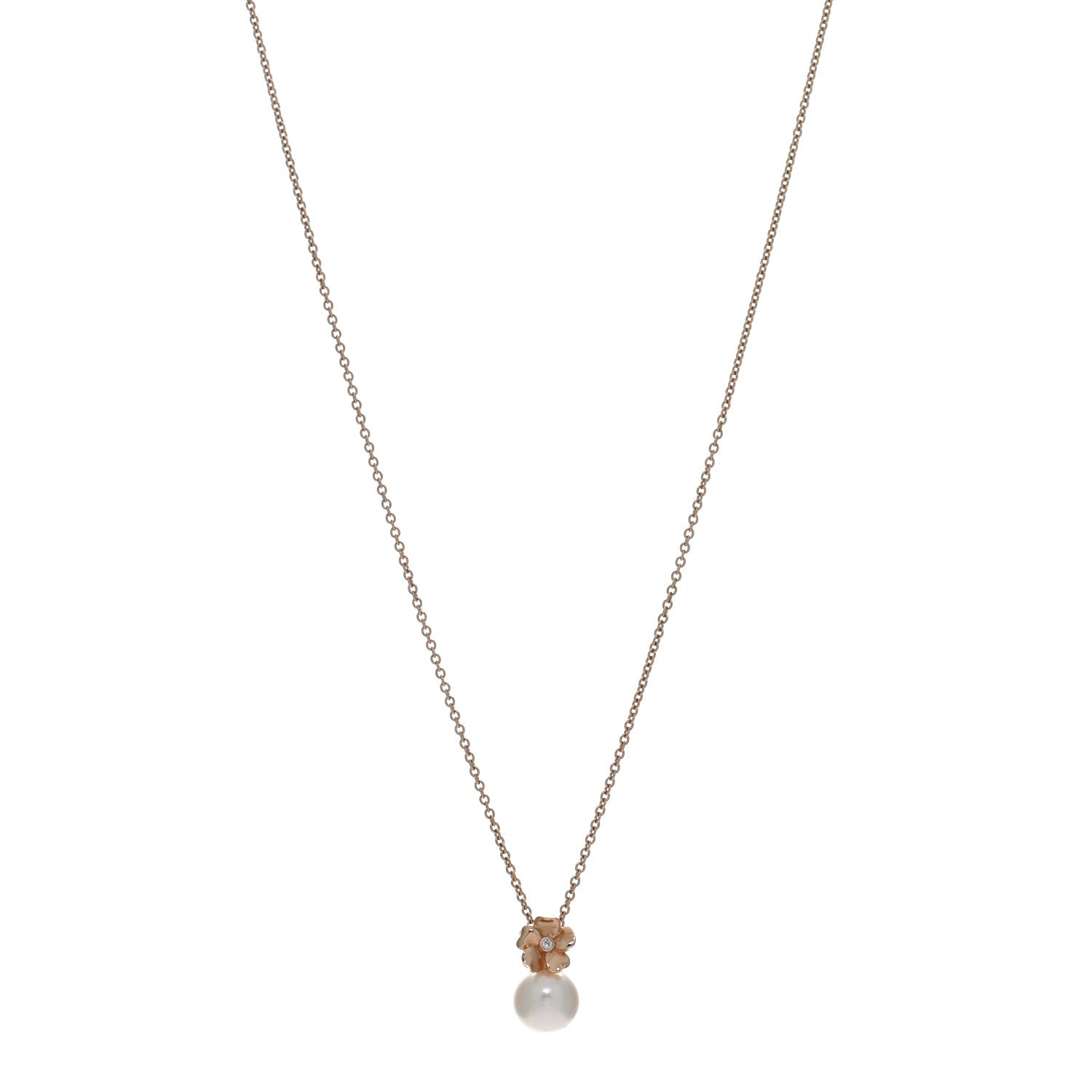 Mikimoto 18K Rose Gold Diamond Akoya Pearl Cherry Blossom Pendant Necklace 1 of 5