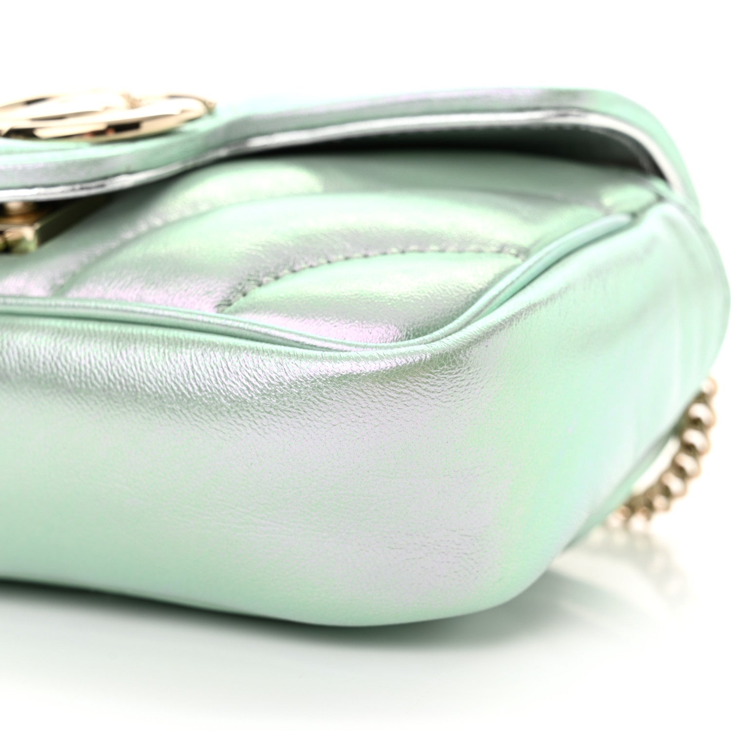 Gucci Iridescent Nappa Chevron Matelasse Super Mini GG Marmont Shoulder Bag Green Iridescent 10 of 11
