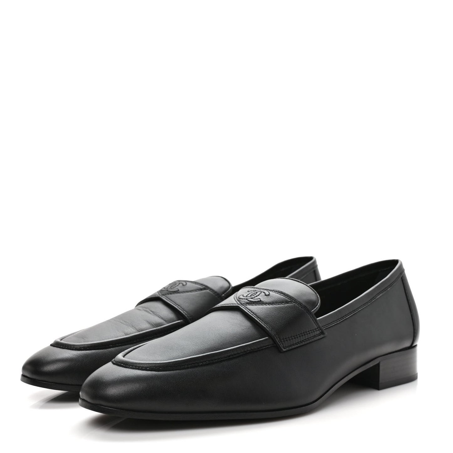 Calfskin Mens Stitched CC Loafers 45 45 Black