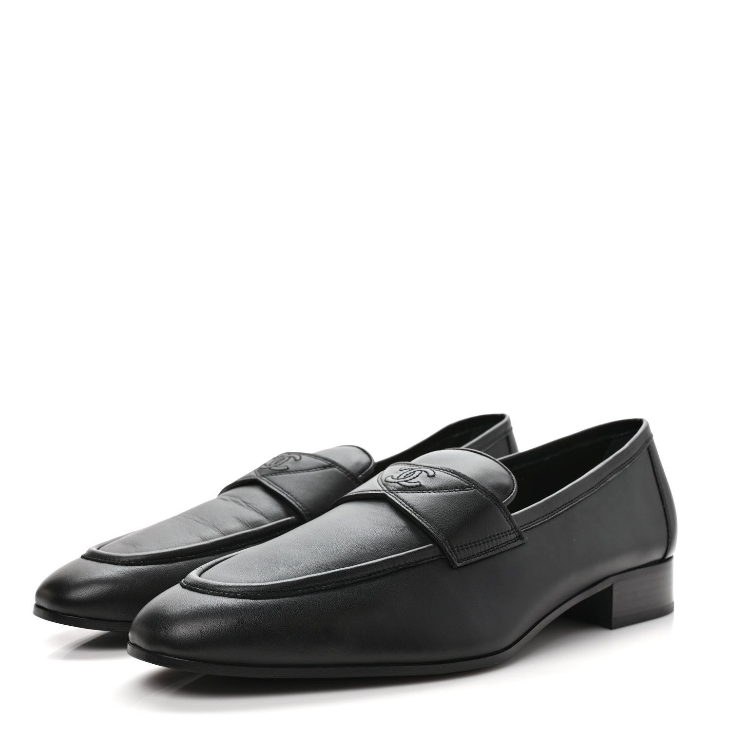 Chanel Calfskin Mens Stitched CC Loafers 45 45 Black 3 of 9