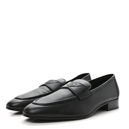 Chanel Calfskin Mens Stitched CC Loafers 45 45 Black 3 of 9