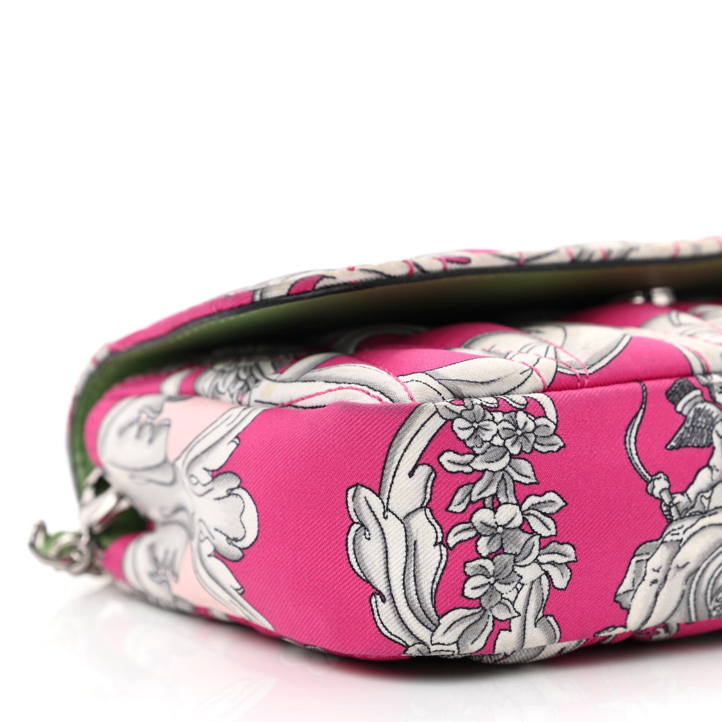 Silk Barocco Printed Quilted Virtus Chain Flap Shoulder Bag Fuschia