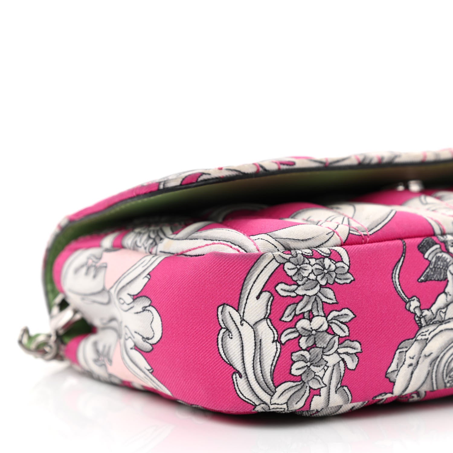 Versace Silk Barocco Printed Quilted Virtus Chain Flap Shoulder Bag Fuschia 9 of 11