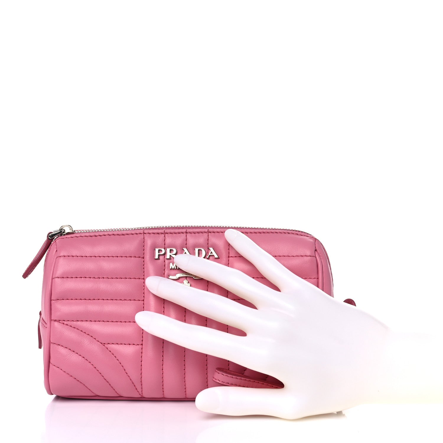 Prada Soft Calfskin Impunture Diagramme Wristlet Pouch Begonia 2 of 11