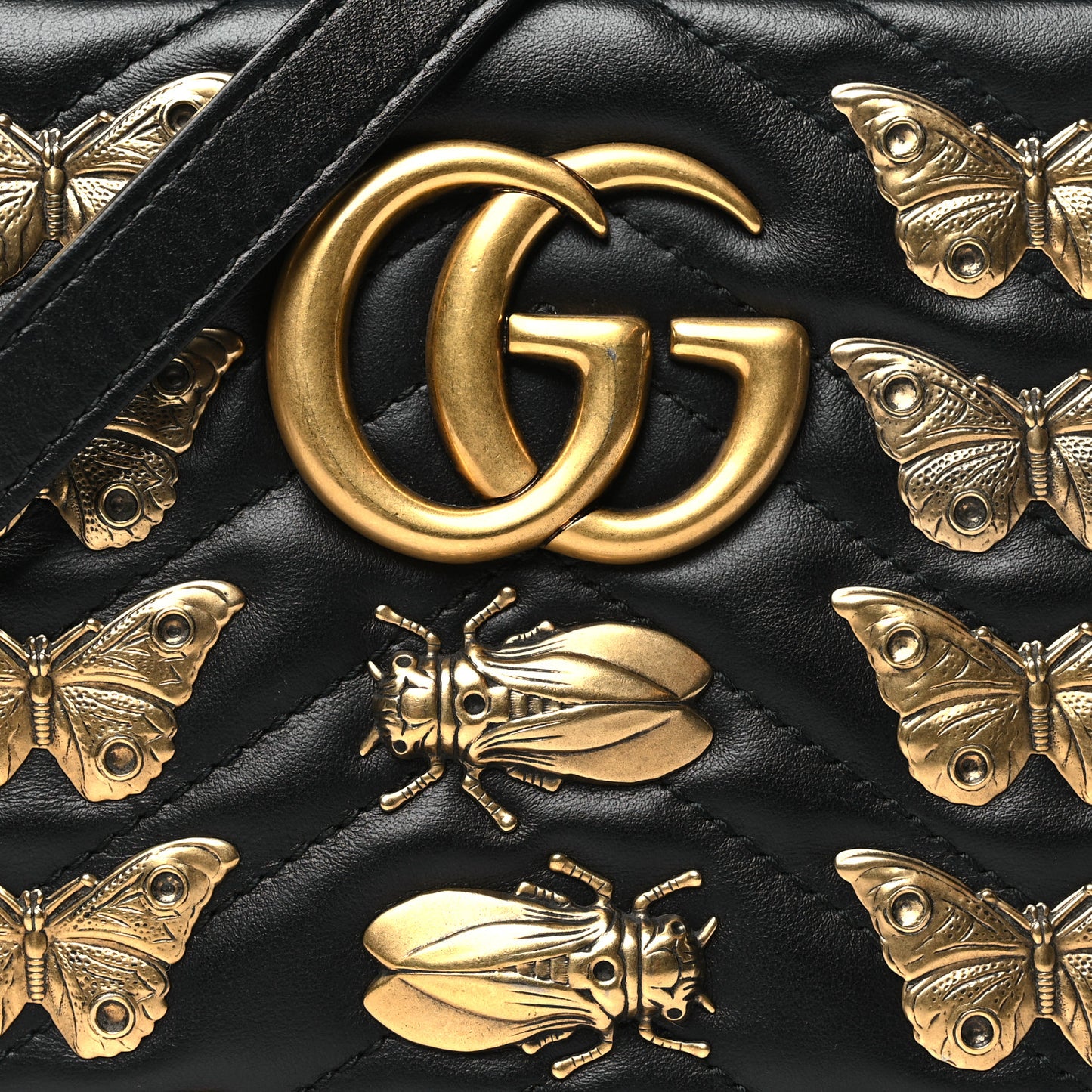 Calfskin Matelasse Animal Studs Small GG Marmont Chain Shoulder Bag Black