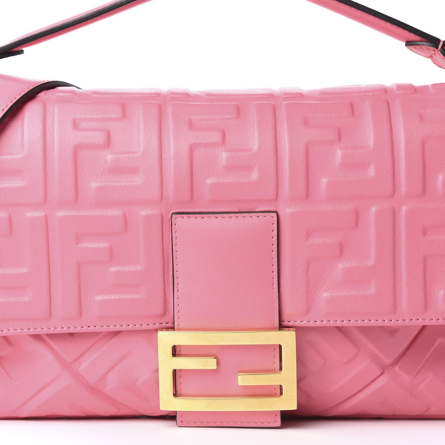 Fendi Nappa FF 1974 Embossed Large Baguette Rosa Fluo 11 of 11