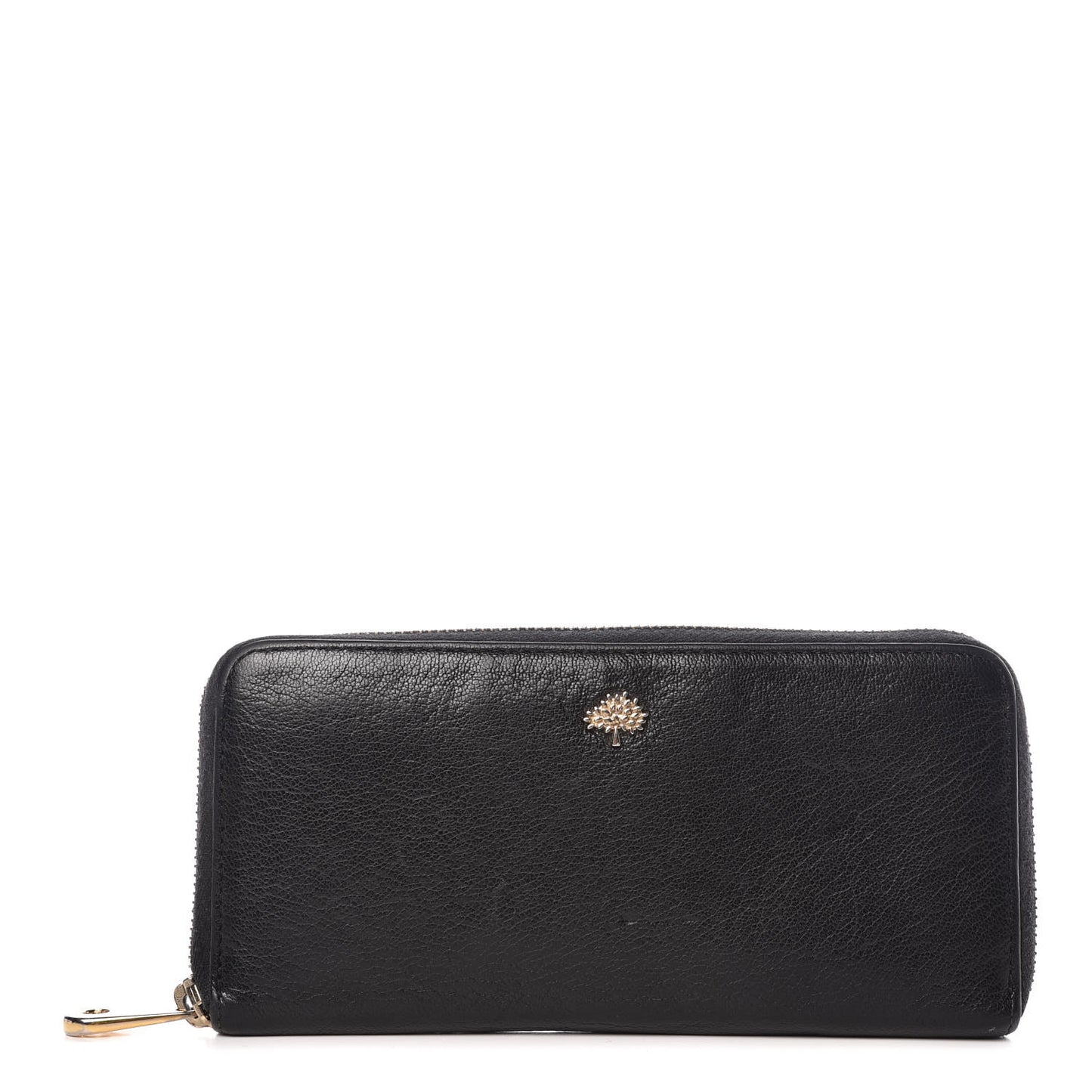 Natural Leather Tree Zip Around Long Wallet Black