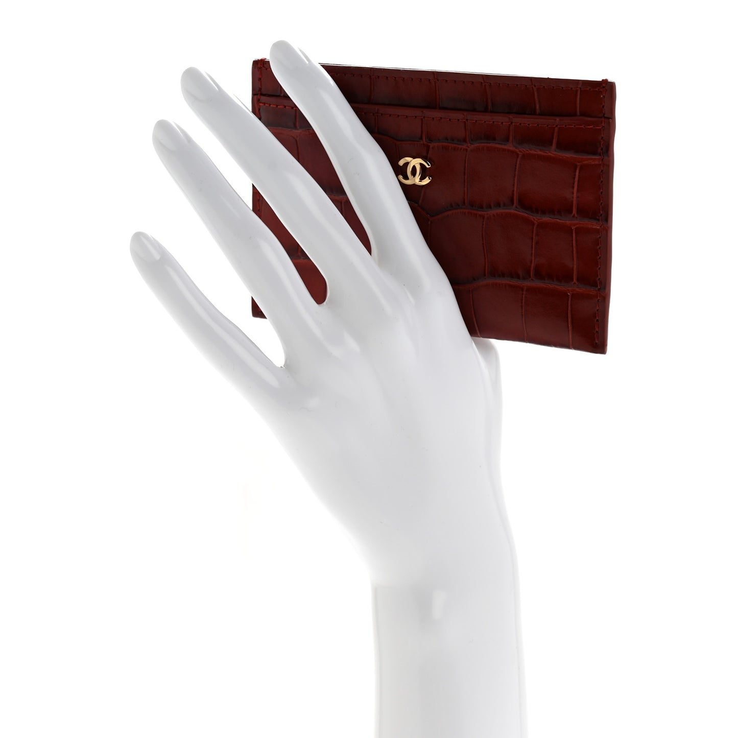 Calfskin Crocodile Embossed Card Holder Burgundy