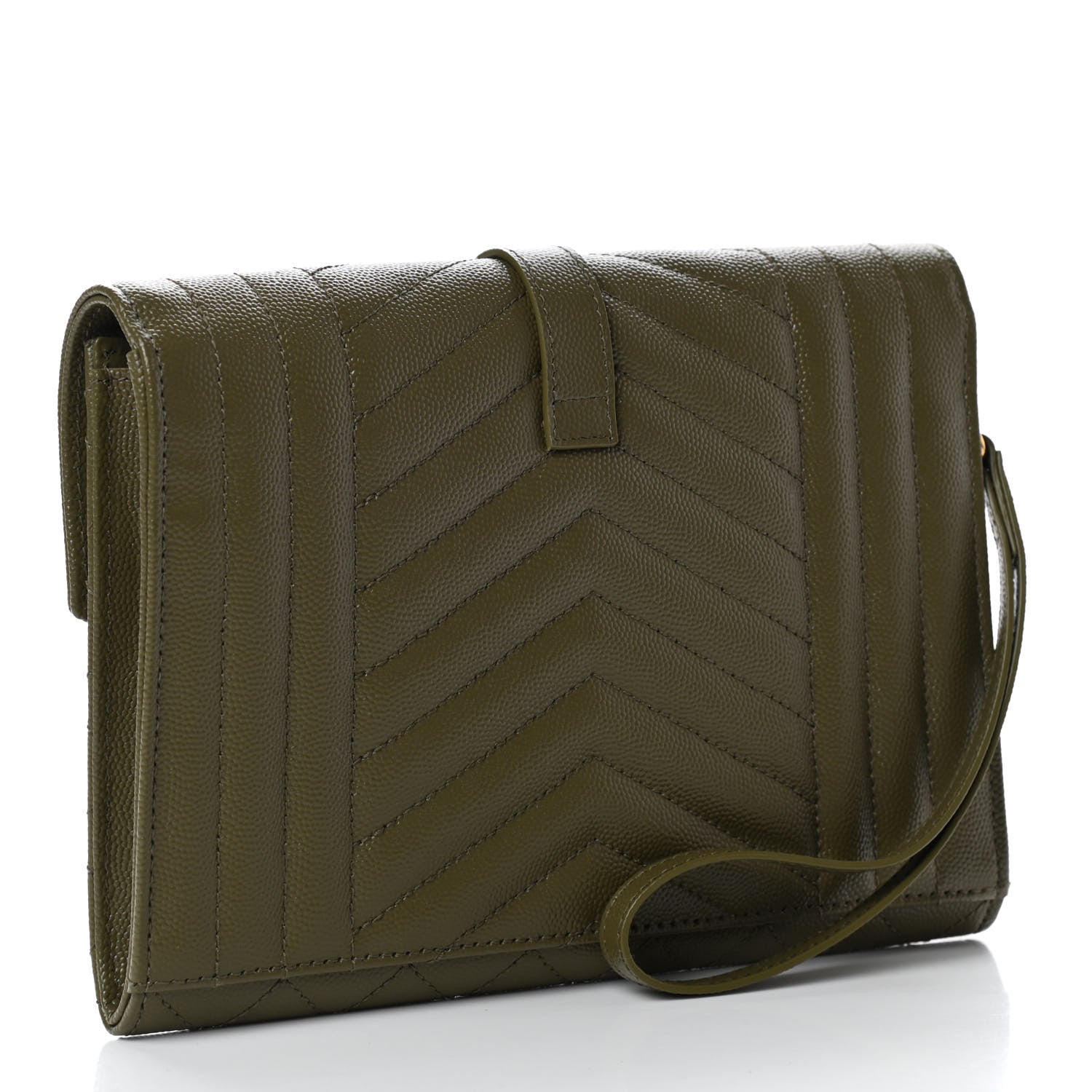 Saint Laurent Grain De Poudre Textured Mixed Matelasse Triquilt Monogram Clutch Vert Kaki 3 of 8